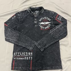 Affliction Henley Shirt Long Sleeve Distressed Black Lost Souls Men’s Size M