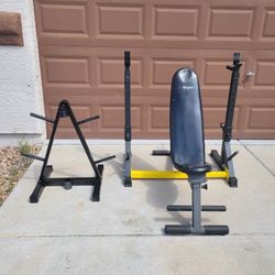 Workout Bench, Rack And Weight Storage Rack 