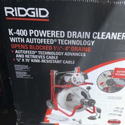 RIDGID K-400 AutoFeed Drain Cleaning Snake Auger 120-Volt Drum Machine and C-32IW 3/8 in. x 75 ft. Cable + Tool Set & Gloves