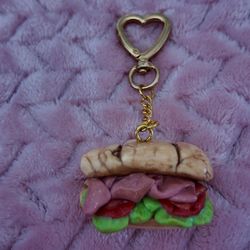Sweet Treats Keychain|Handmade Dessert Clay Charms| Food Keychain- Deli Sandwich