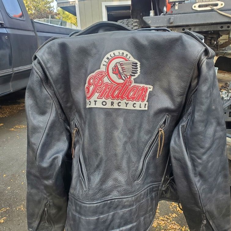 Leather Coat With Indian Motorcycle Logo for Sale in Seatac WA