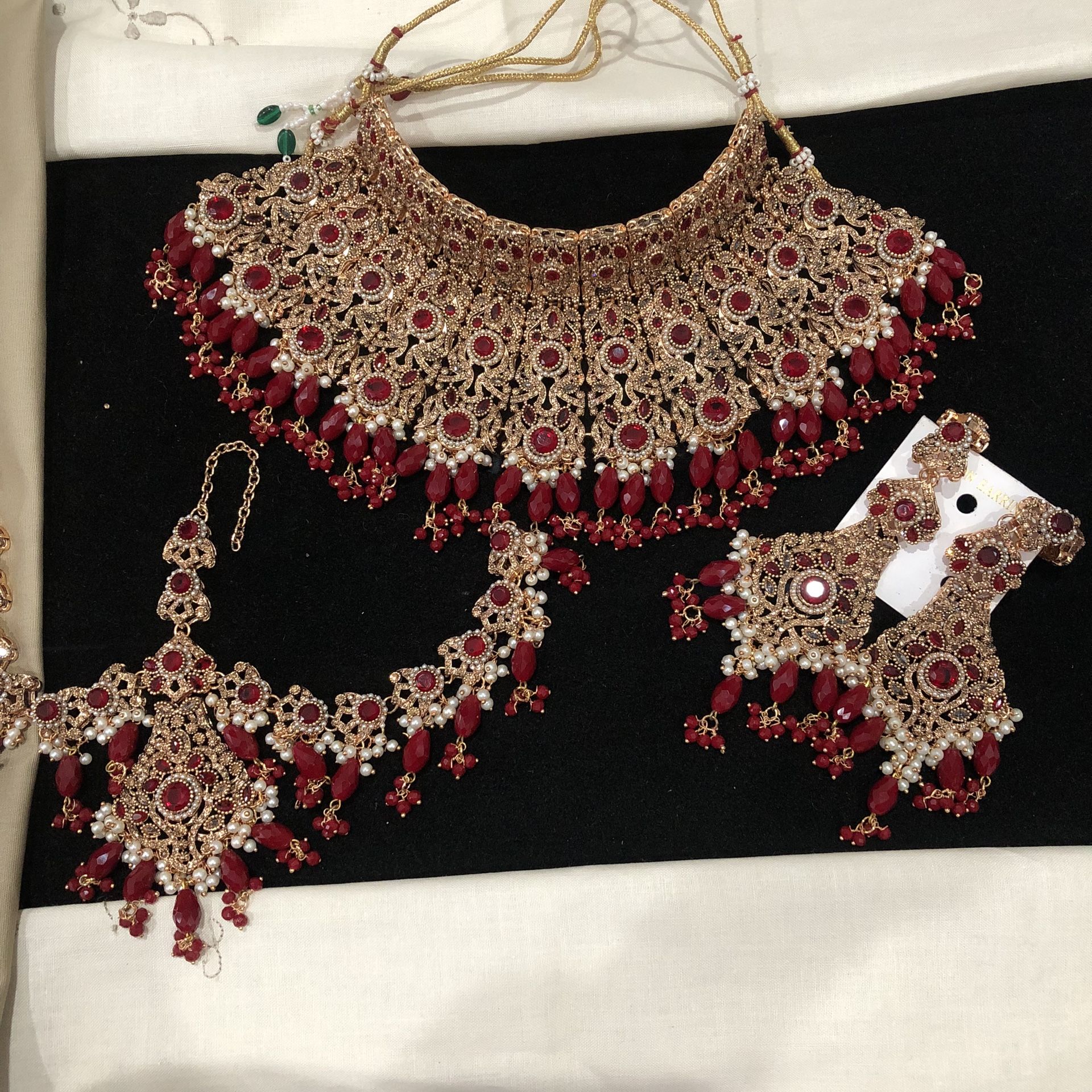 Maroon Bridal Set Pakistani Jewellery Desi Jewelry Indian Jewellery Set Earrings Tikka 