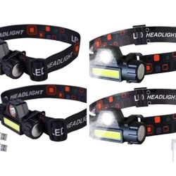 4 PCs Headlamp Rechargeable, Super Bright LED Head Lamp, Waterproof Outdoors Headlamp Flashlight, Ad