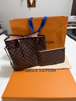 Louis Vuitton Neverfull MM Damier Ebene Brown Tote w/ Removable Pouch Box