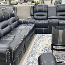 Lexington black 3 pc reclining Livingroom Set,Furniture Couch Sofa Loveseat Chair,  Sectional Power Comfy Elyza Ottoman Storage Sleeper 