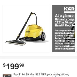 Karcher SC 3 Portable Multi-Purpose Steam Cleaner with Hand & Floor Attachments for Grout, Tile, Hard Floors, Appliances & More