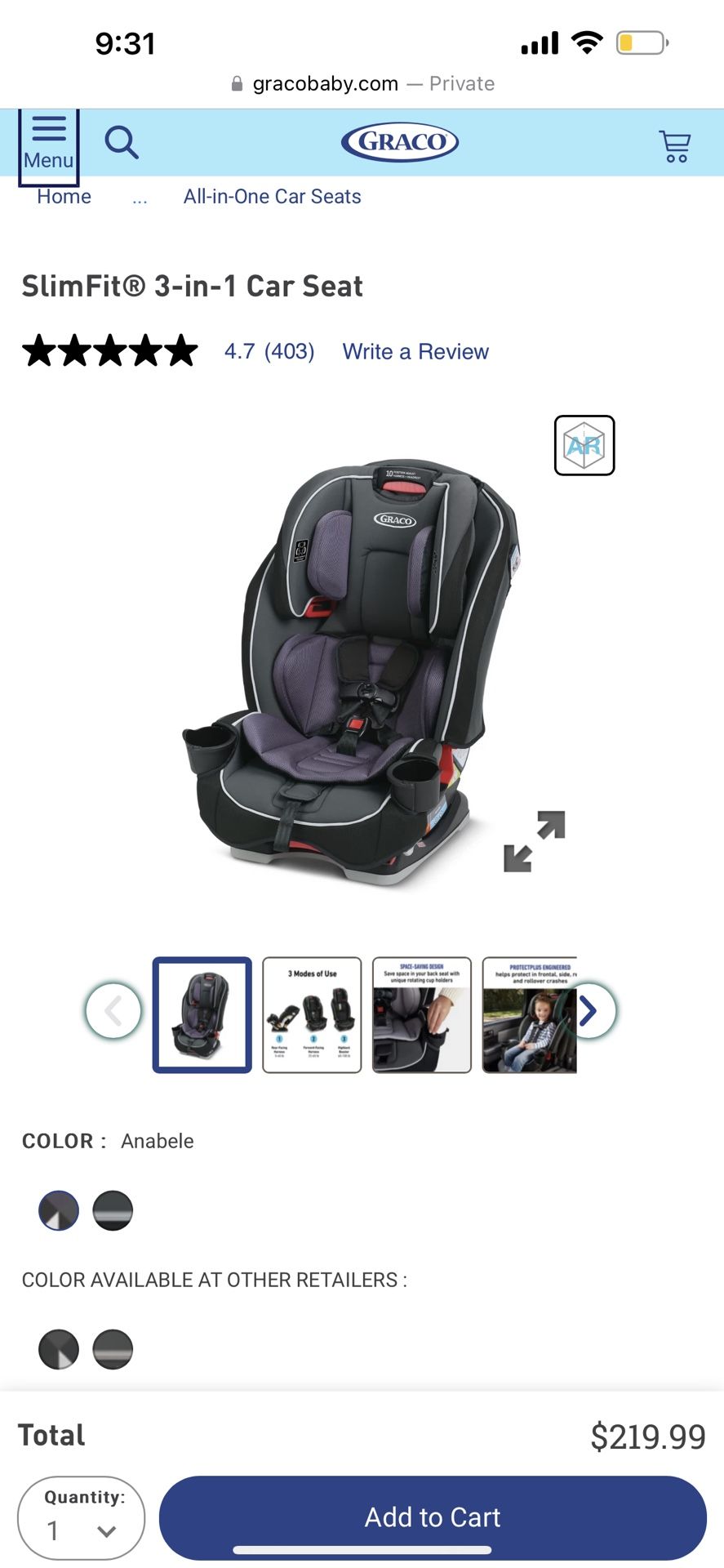 Graco SlimFit® 3-in-1 Car Seat (Purple)