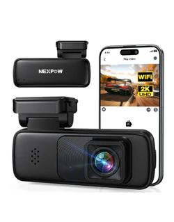 2K Dash Cam for Car WiFi App Voice Control G-Sensor Loop Recording Night Vision Parking Mode - Black