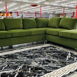 New In Boxes  Green Velvet Sectional Sofa 