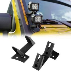 2PCS BLACK DUAL A-PILLAR LIGHT LOWER WINDSHIELD HINGE MOUNTING BRACKETS LED POD LIGHT FOR 2007-2017 JEEP WRANGLER JK