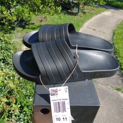 New Adidas Adilette Aqua Slide Men Size 10 Black 