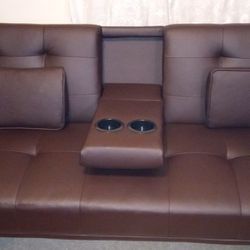 Brown Leather Couch/Futon 