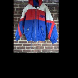 Mens M Campri NFL GIANTS JACKET Coat Hooded red white blue logo EUC!!