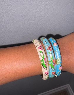 Floral Enamel Bangle Bracelets Set of 3