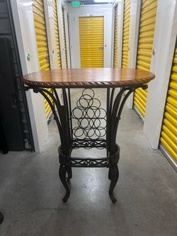 Wood Top Bar Table with Wine Rack