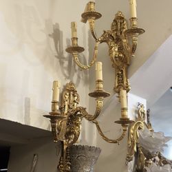 Pair Of Antique 3 Light Sconces