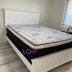 New Queen White Bed Frame With Mattress