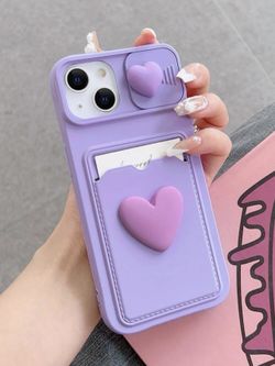 Heart Decor Card Slot Phone Case Iphone 13 Pro Max