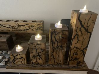 Fractal Wood Burned Pillar Candle Holders