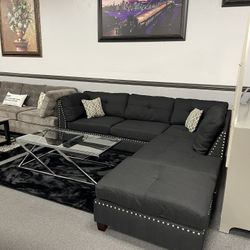 3PC Black Sofa Sectional W/ Free Ottoman 