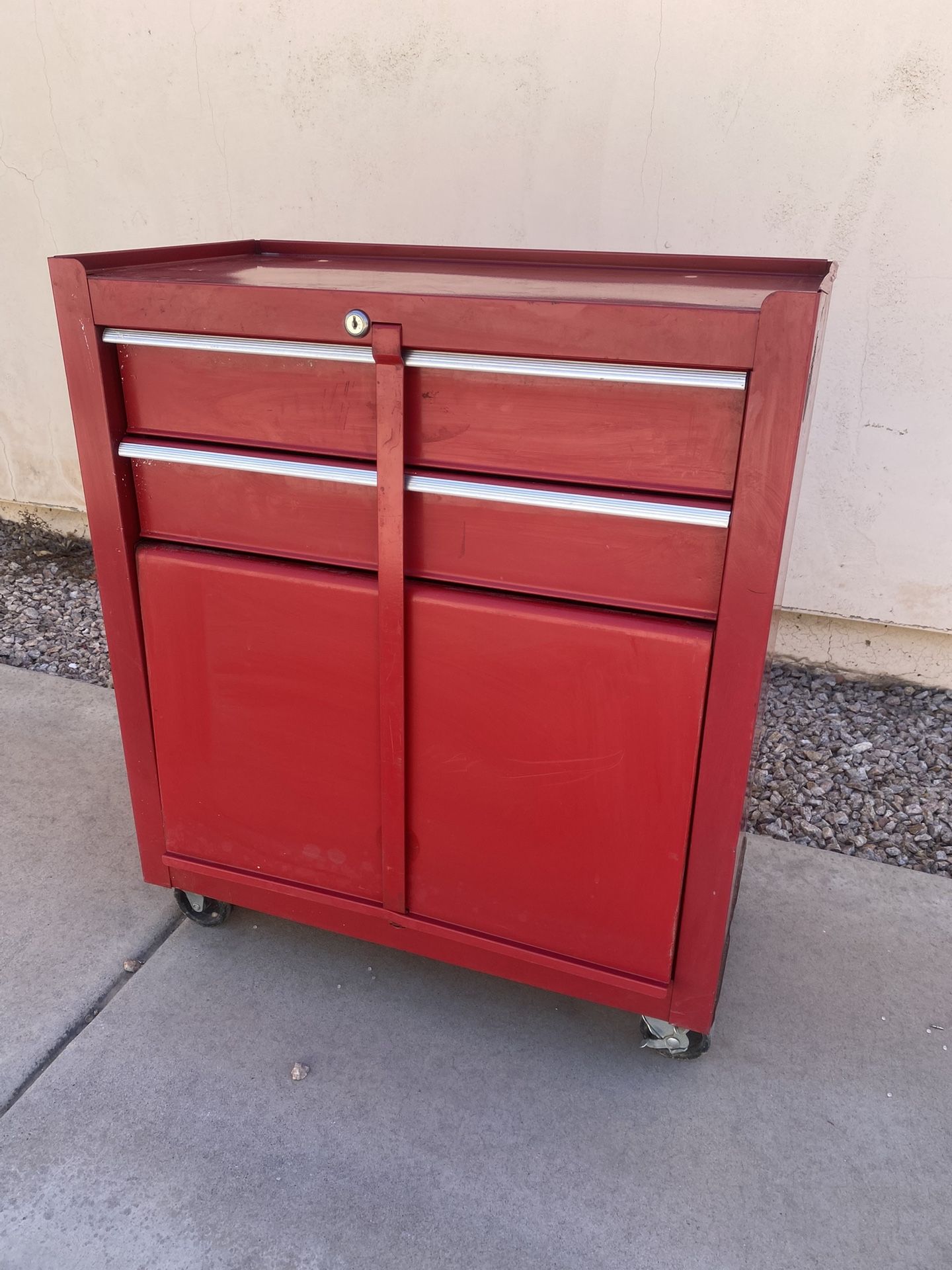 Small Red Tool Box 31”H 26.5”W 14”D For Sale