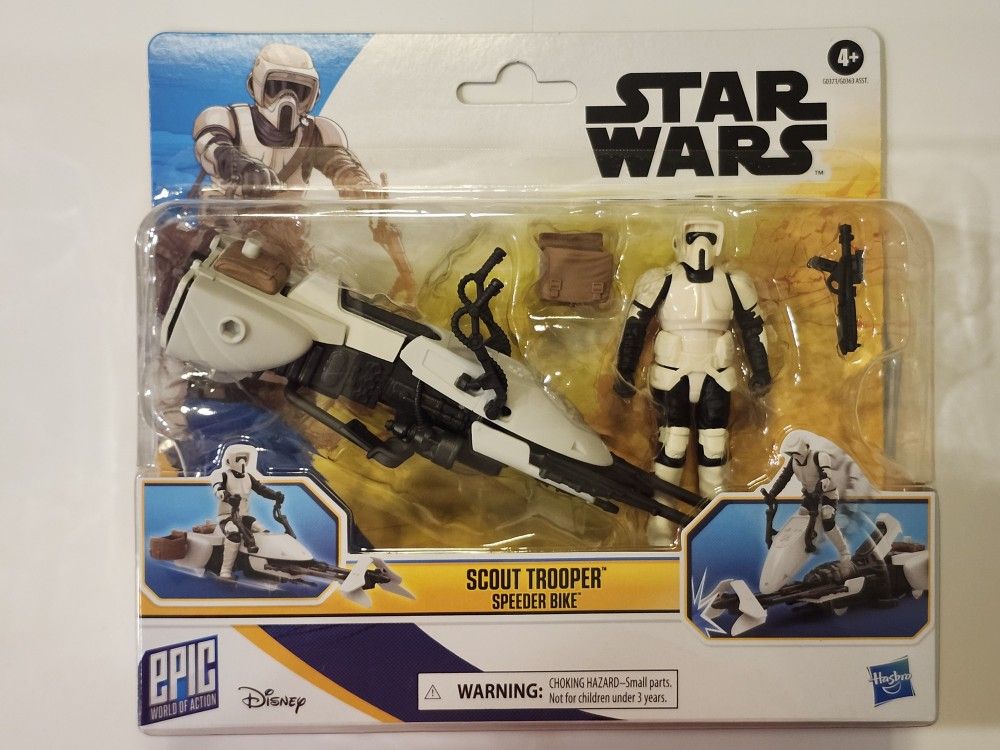 STAR WARS EPIC WORLD OF ACTION SERIES. BIKER SCOUT TROOPER AND SPEEDER BIKE 4 " ACTION FIGURE.