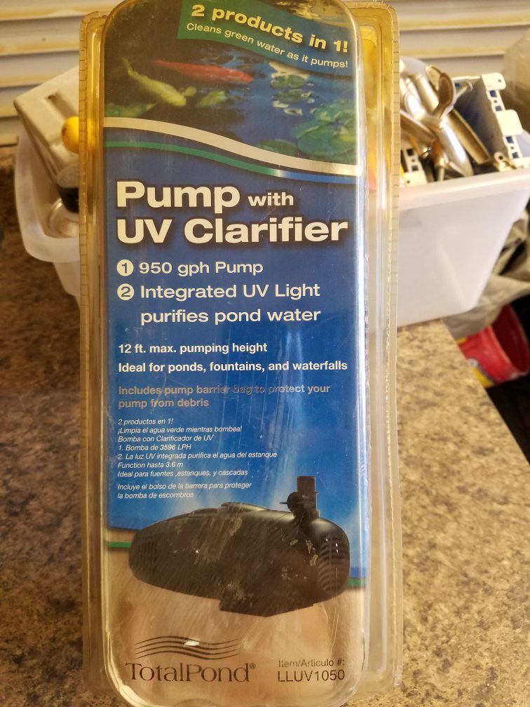 PUMP WITH UV CLARIFIER 950 GPH PUMP IDEAL FOR PONDS, FOUNTAINS AND WATERFALLS