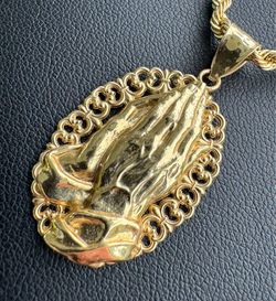 Jewelry 10k Solid Yellow Gold Religious Praying Hands Pendant charm