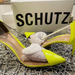 Schutz Neon Yellow Transparent Pointed Toe Heels – New
