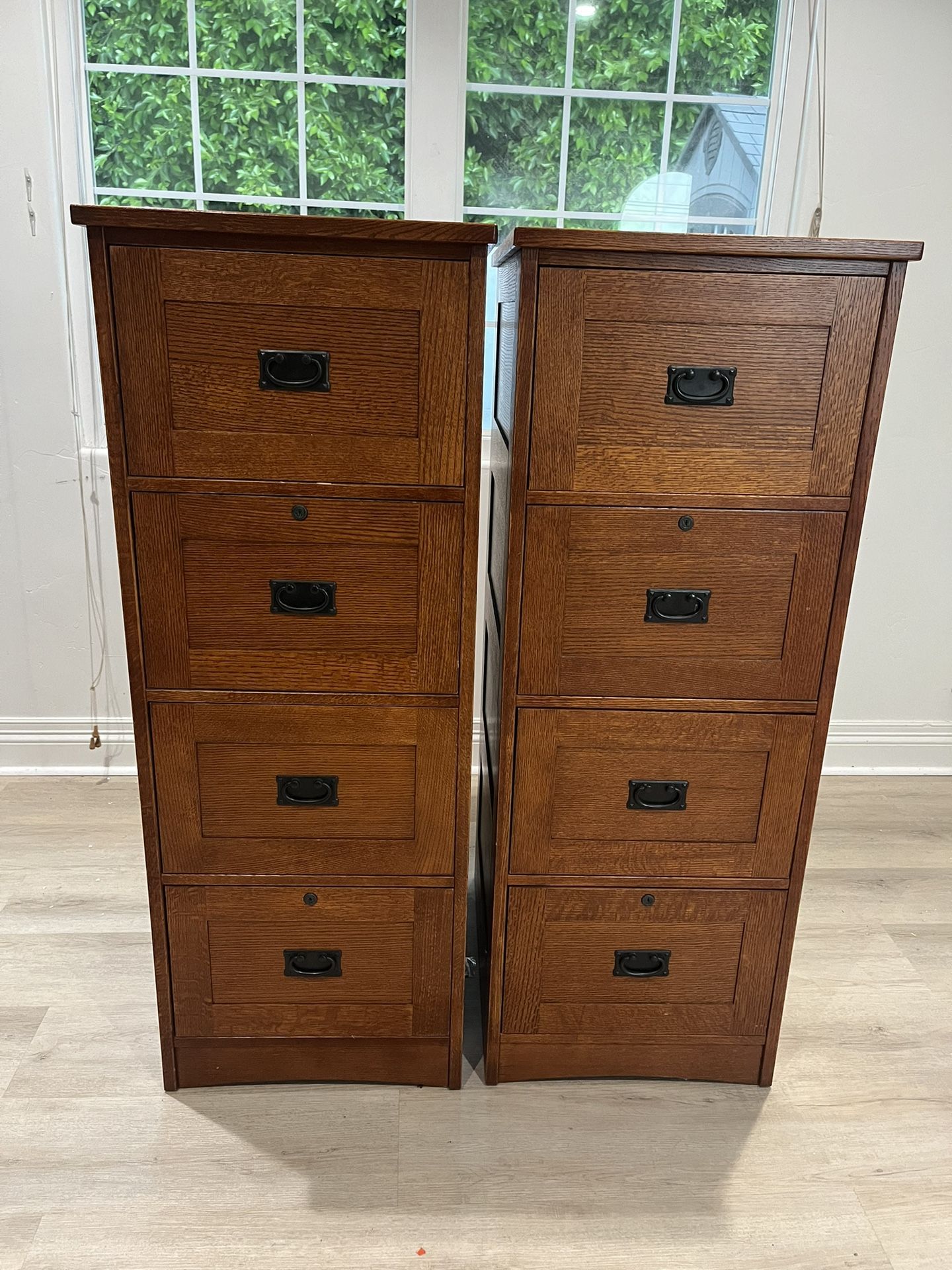 Wood furniture: desk, small table, file cabinet: office, bedroom, living