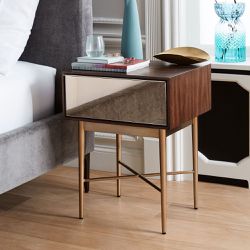 (Set Of 2) WEST ELM Mirror Nightstand, Bronze Mirror, Walnut