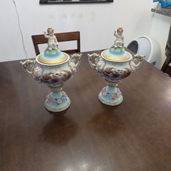 Pair Of Dresden Vases With Lids 