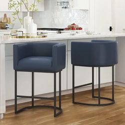 2X Navy blue 27” faux leather barstools