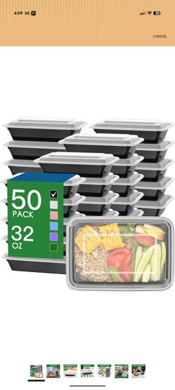 50 Pack (100-Piece) 32 oz Meal Prep Containers
