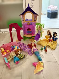 Disney Princess Dolls, Rapunzel Tower Castle Doll House Playset, Mermaid,  Snow White, Belle, Mermaid, Frozen, Elsa, Anna