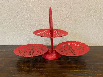 Red Metal Tiered Dessert Stand