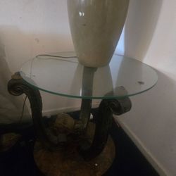 Round Glass Top Side Table with Ornate Metal Base