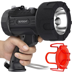 BUYSIGHT Rechargeable Spotlight Flashlight,1000000 LMS Hand held Spotlight Waterproof Flashlight Hunting Lamp with red Filter (Graphite Black)