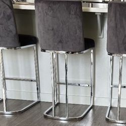 Bar Stool Velvet Gray