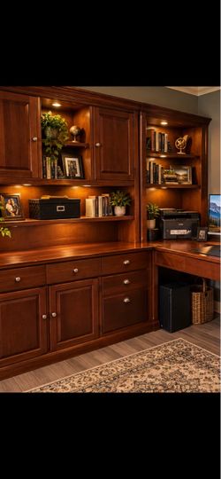 Custom Built-In Cherry Wood Home Office Unit