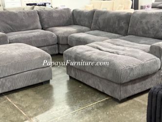 5-Piece Modular Sectional Sofa Set Oversize Deep Seating Couch Modern Contemporary Apartment Cosy Designer Grey Fabric Gray Small Living Room Big SALE