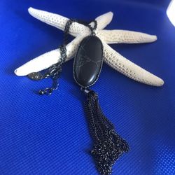 Vintage Long Tassel Pendant  Signed C Necklace