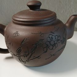 Small Stamped Signed Chinese Brown Clay Tea Pot 