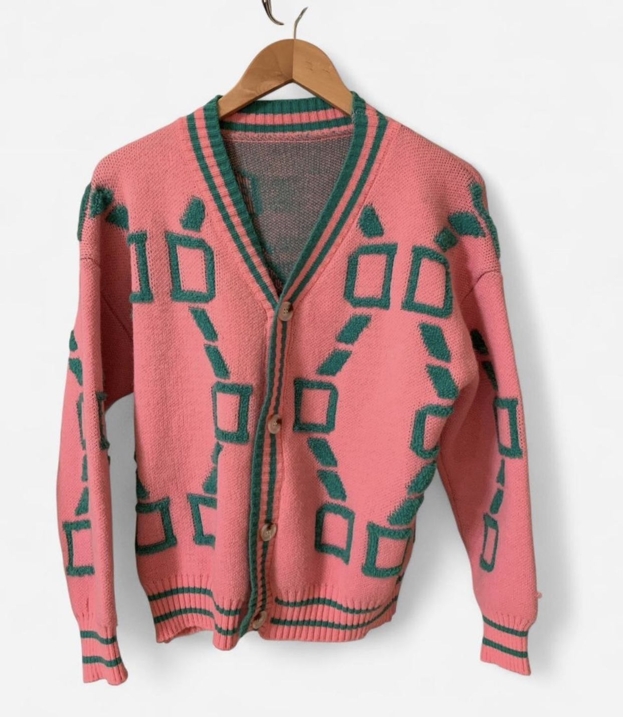 Unbranded Cardigan Large Pink & Green AKA Sorority Sweater