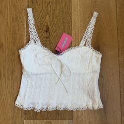 EDIKTED WHITE LACEY KNIT STRAP CAM TANK TOP SIZE S SMALL