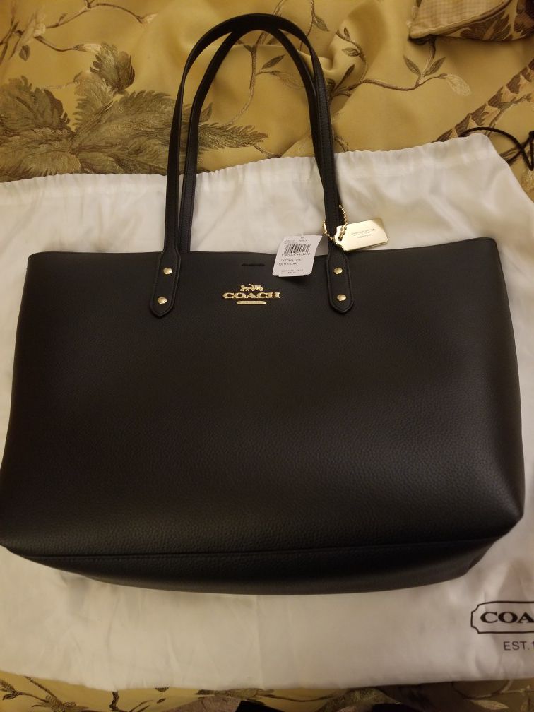 Brand New Black leather Coach tote bag