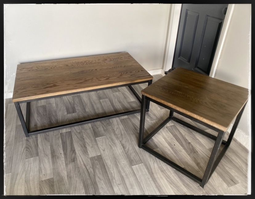 Solid Wood + Steel Coffee Table & End Table Set – Modern Farmhouse