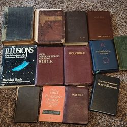 Lot Of 13 Vintage And Antique Bibles And Books