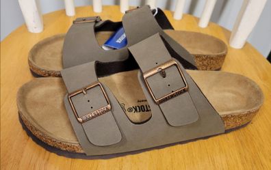 NEW Birkenstock Men's Arizona Stone Birkibuc Sandals Size 42 / 9 - 9.5