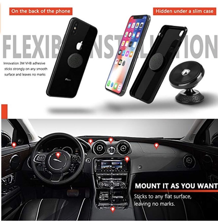 Magnetic Phone Holder Mount for Car - Universal 360° Rotation Car Phone Mount Compatible Phone X XS XR MAX 8 Plus, Galaxy S9 S8 Note 8, GPS, Mini Tab